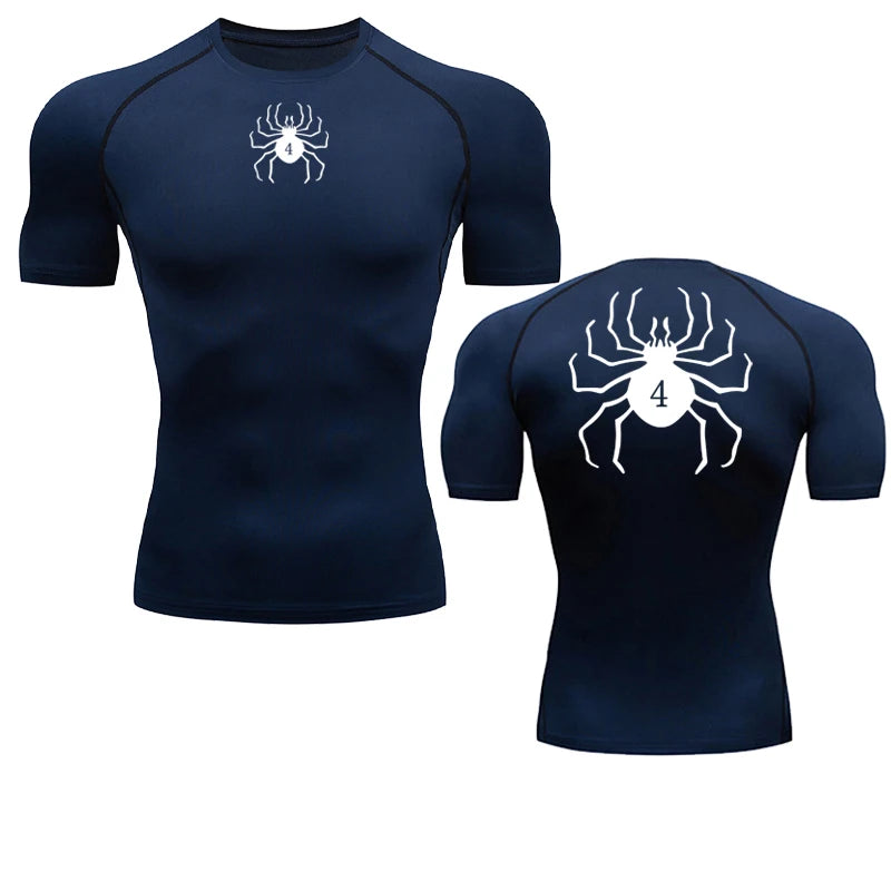 Spider Print Compression Shirts for Men Gym Workout Fitness Undershirts Short Sleeve Quick Dry Athletic T-Shirt Tops Sportswear
