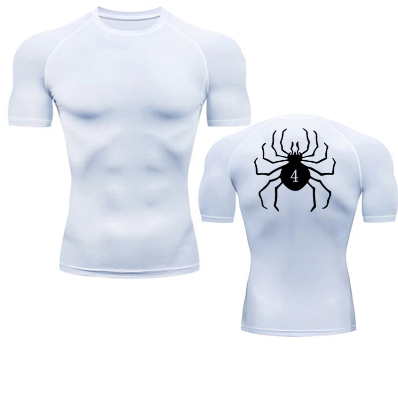 Spider Print Compression Shirts for Men Gym Workout Fitness Undershirts Short Sleeve Quick Dry Athletic T-Shirt Tops Sportswear