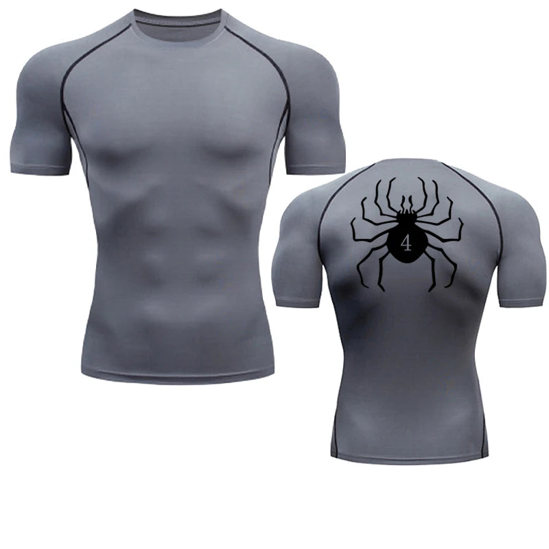 Spider Print Compression Shirts for Men Gym Workout Fitness Undershirts Short Sleeve Quick Dry Athletic T-Shirt Tops Sportswear