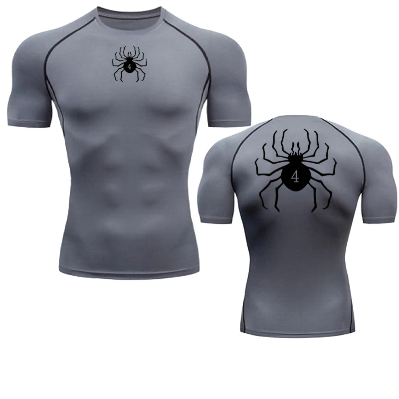 Spider Print Compression Shirts for Men Gym Workout Fitness Undershirts Short Sleeve Quick Dry Athletic T-Shirt Tops Sportswear